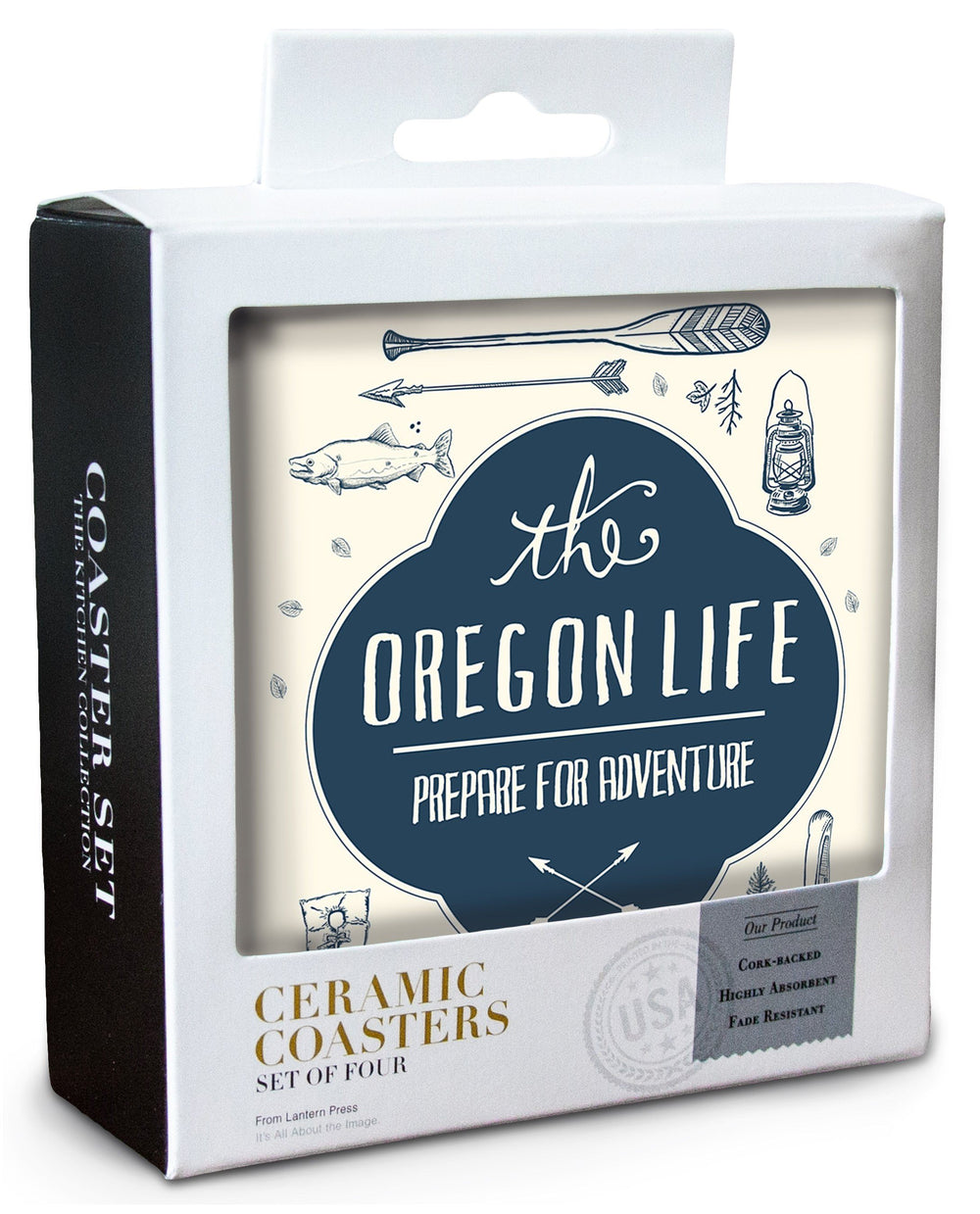 Oregon, The Oregon Life, River & Camping Collage, Contour, Lantern Press Artwork, Coaster Set Coasters Lantern Press 