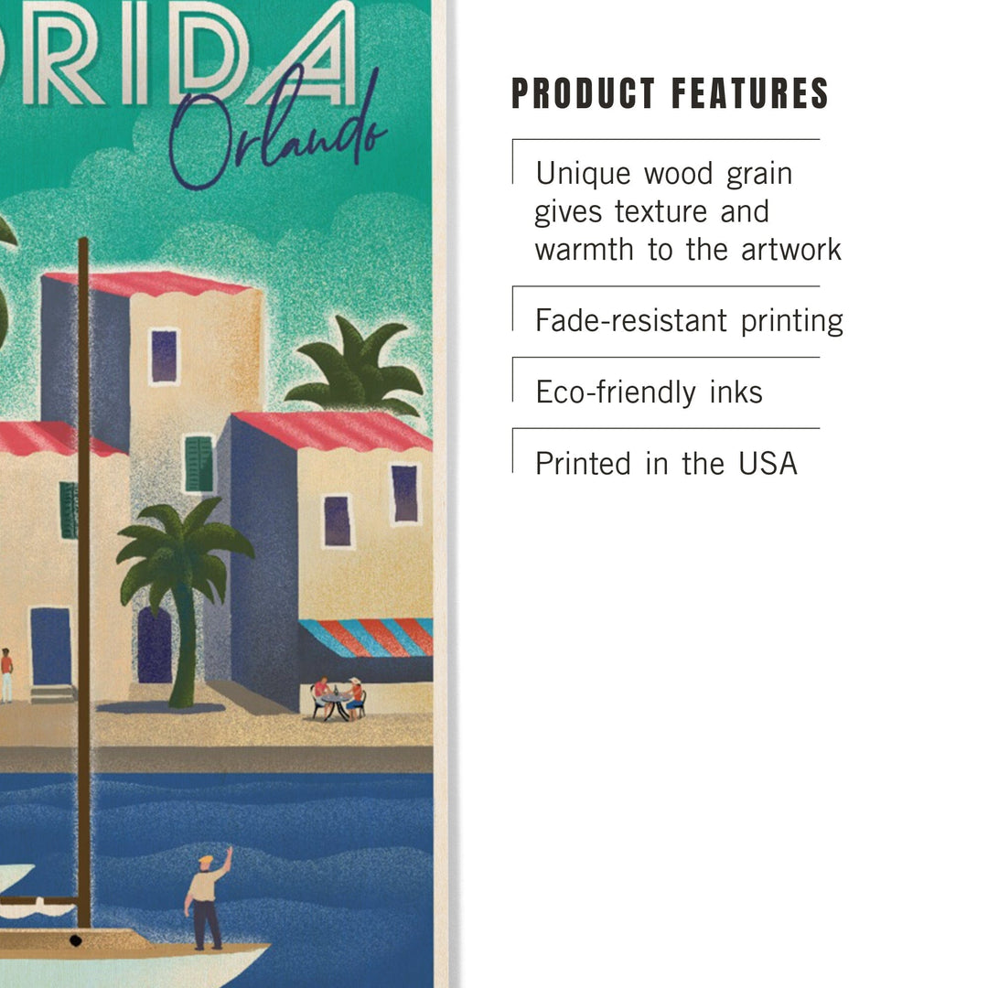 Orlando, Florida, Lithograph, Lantern Press Artwork, Wood Signs and Postcards Wood Lantern Press 