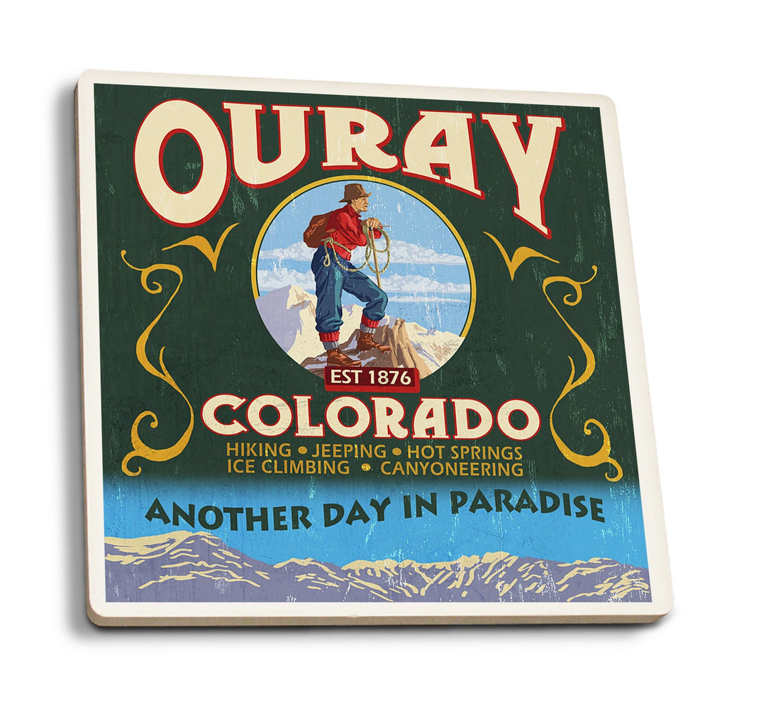 Ouray, Colorado, Vintage Sign, Lantern Press Artwork, Coaster Set Coasters Lantern Press 