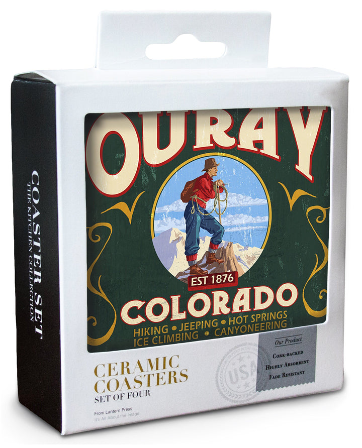 Ouray, Colorado, Vintage Sign, Lantern Press Artwork, Coaster Set Coasters Lantern Press 
