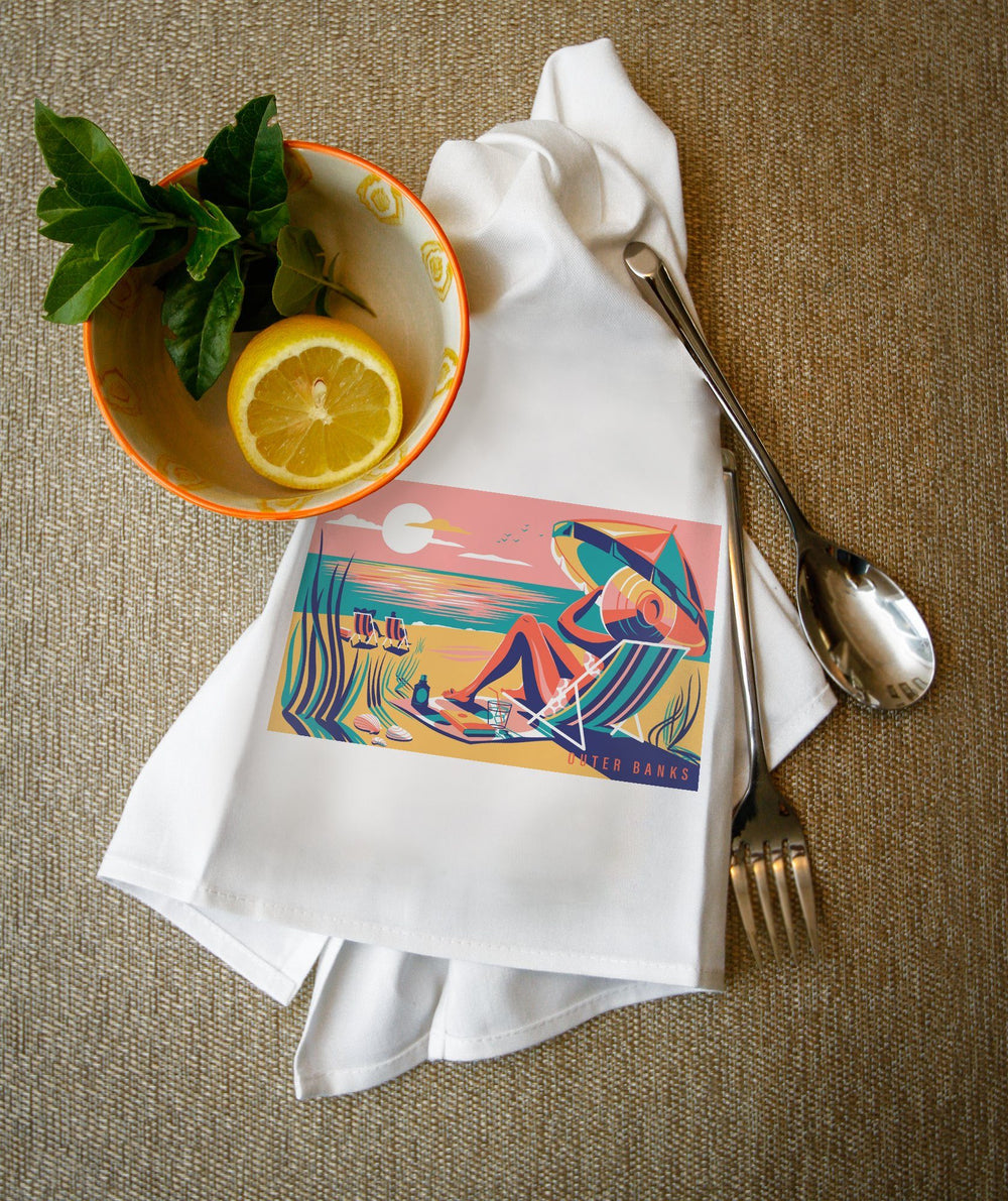 Outer Banks, North Carolina, Beach Bliss Collection, Woman at the Beach, Lantern Press Artworkene, Towels and Aprons Kitchen Lantern Press 