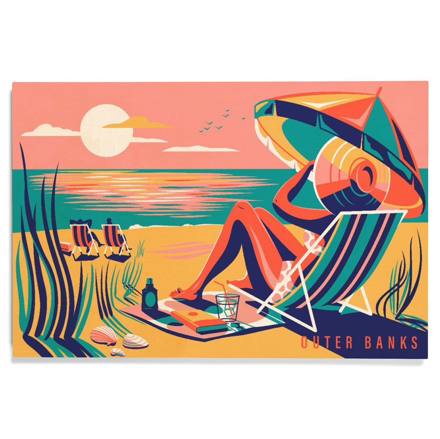 Outer Banks, North Carolina, Beach Bliss Collection, Woman at the Beach, Lantern Press Artworkene, Wood Signs and Postcards Wood Lantern Press 