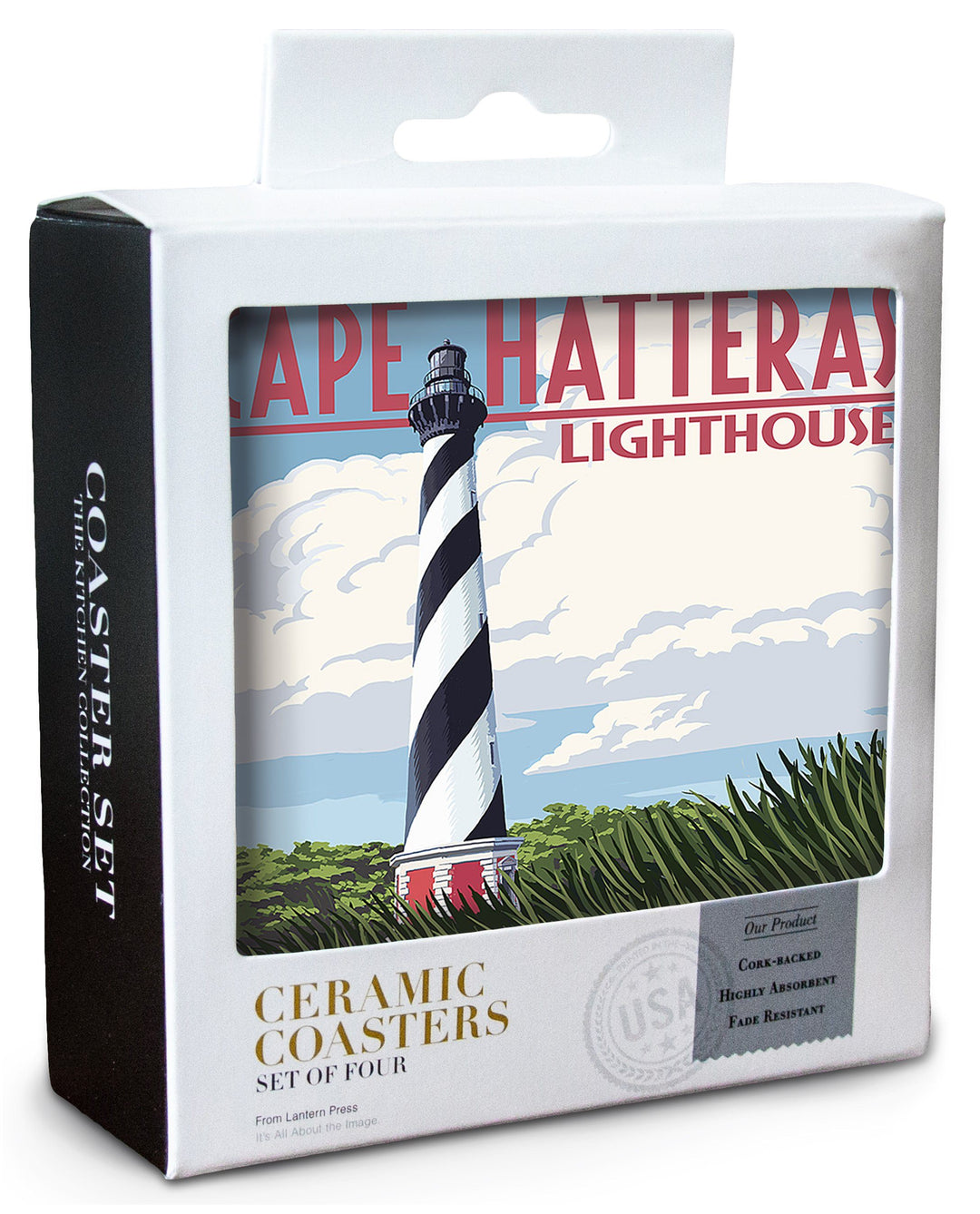 Outer Banks, North Carolina, Cape Hatteras Lighthouse, Lantern Press Artwork, Coaster Set Coasters Lantern Press 