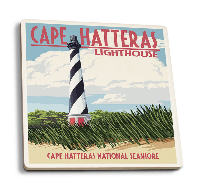 Outer Banks, North Carolina, Cape Hatteras Lighthouse, Lantern Press Artwork, Coaster Set Coasters Lantern Press 