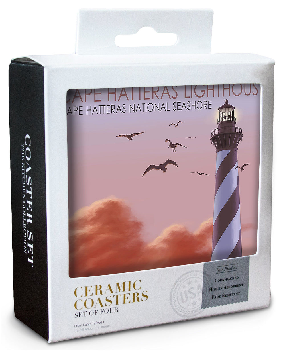 Outer Banks, North Carolina, Cape Hatteras Lighthouse, Sunrise, Lantern Press Artwork, Coaster Set Coasters Lantern Press 