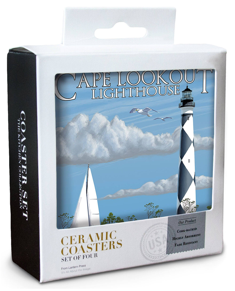 Outer Banks, North Carolina, Cape Lookout Lighthouse, Lantern Press Artwork, Coaster Set Coasters Lantern Press 