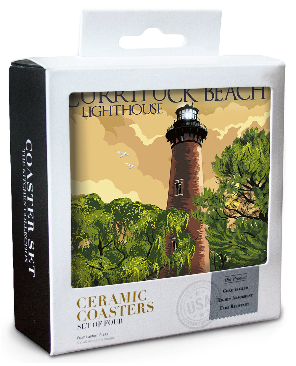 Outer Banks, North Carolina, Currituck Beach Lighthouse, Lantern Press Artwork, Coaster Set Coasters Lantern Press 