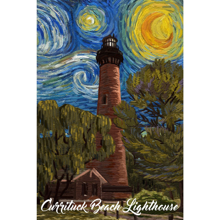 Outer Banks, North Carolina, Currituck Beach Lighthouse, Starry Night, Lantern Press Artwork, Towels and Aprons Kitchen Lantern Press 