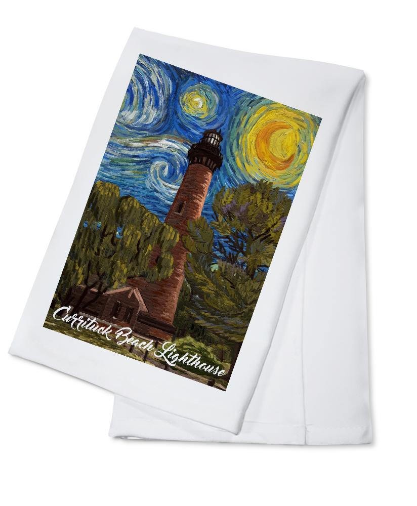Outer Banks, North Carolina, Currituck Beach Lighthouse, Starry Night, Lantern Press Artwork, Towels and Aprons Kitchen Lantern Press 