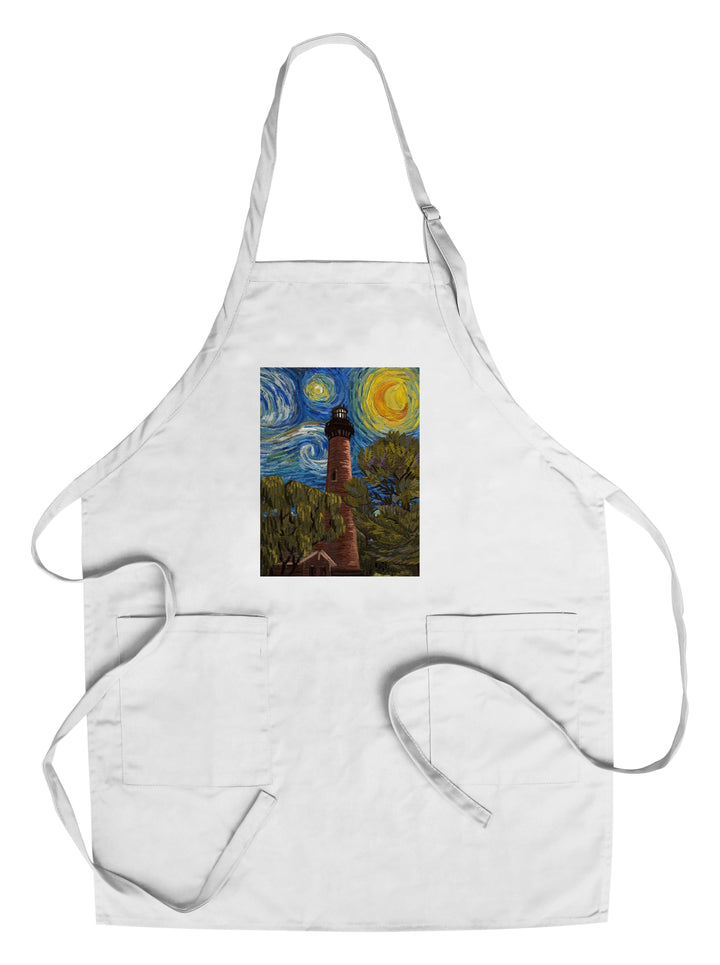 Outer Banks, North Carolina, Currituck Beach Lighthouse, Starry Night, Lantern Press Artwork, Towels and Aprons Kitchen Lantern Press Chef's Apron 
