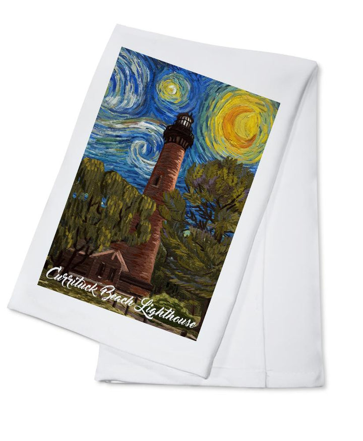 Outer Banks, North Carolina, Currituck Beach Lighthouse, Starry Night, Lantern Press Artwork, Towels and Aprons Kitchen Lantern Press Cotton Towel 