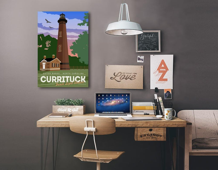 Outer Banks, North Carolina, Currituck Beach Lighthouse, Vector Style, Lantern Press Artwork, Stretched Canvas Canvas Lantern Press 