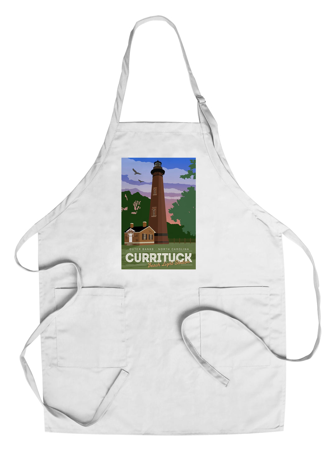 Outer Banks, North Carolina, Currituck Beach Lighthouse, Vector Style, Lantern Press Artwork, Towels and Aprons Kitchen Lantern Press Chef's Apron 