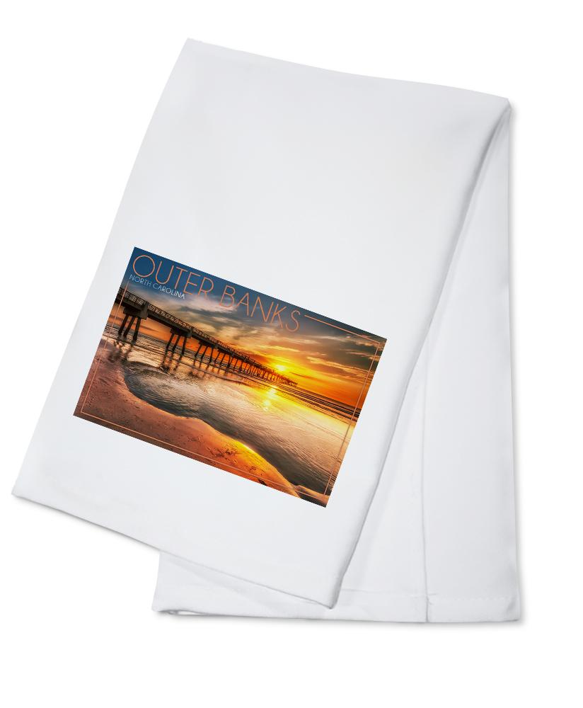 Outer Banks, North Carolina, Pier & Sunset, Lantern Press Photography, Towels and Aprons Kitchen Lantern Press Cotton Towel 