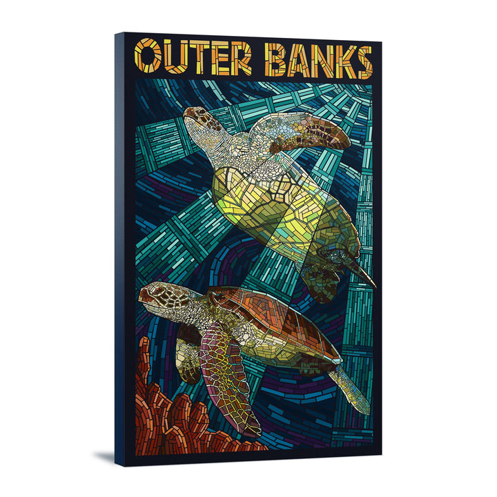 Outer Banks, North Carolina, Sea Turtle Mosaic, Lantern Press Poster, Stretched Canvas Canvas Lantern Press 12x18 Stretched Canvas 