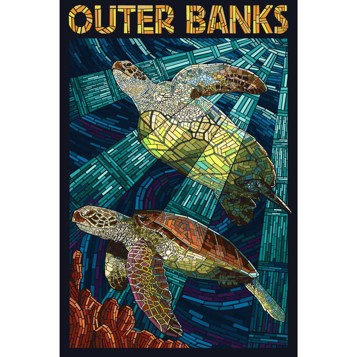 Outer Banks, North Carolina, Sea Turtle Mosaic, Lantern Press Poster, Stretched Canvas Canvas Lantern Press 