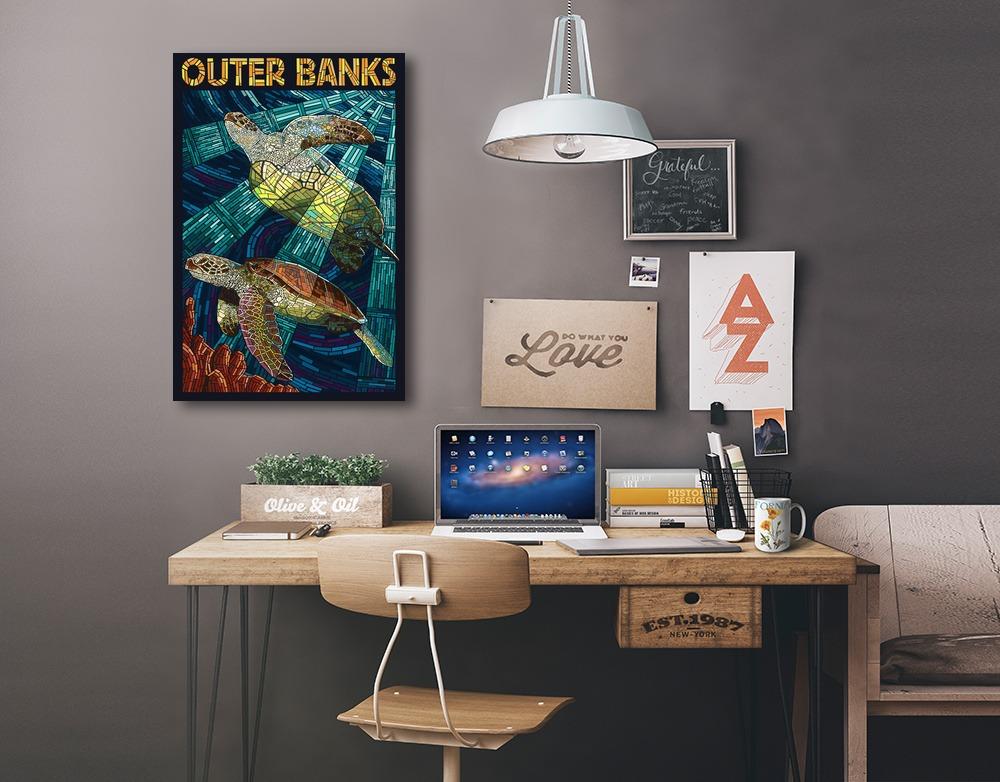 Outer Banks, North Carolina, Sea Turtle Mosaic, Lantern Press Poster, Stretched Canvas Canvas Lantern Press 