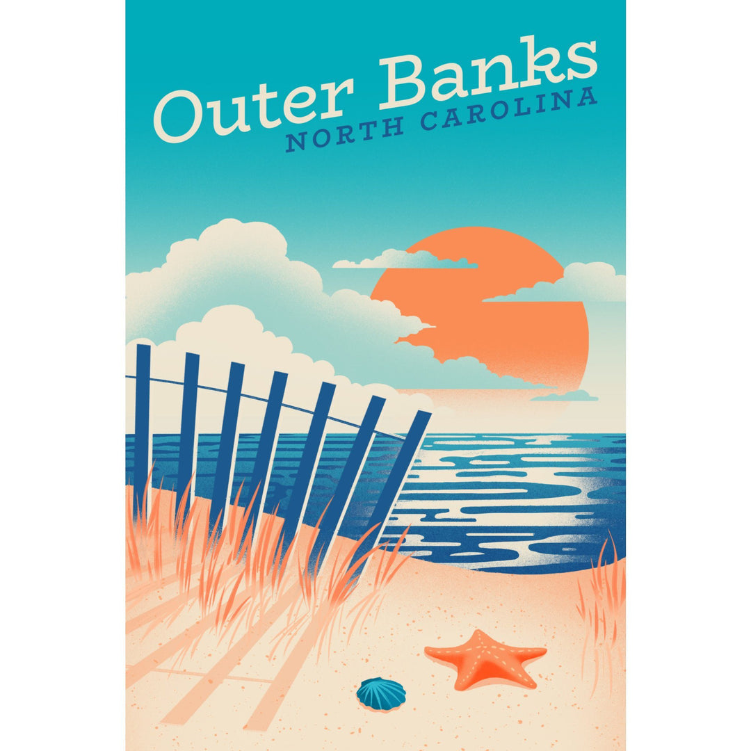 Outer Banks, North Carolina, Sun-faded Shoreline Collection, Glowing Shore, Beach Scene, Towels and Aprons Kitchen Lantern Press 
