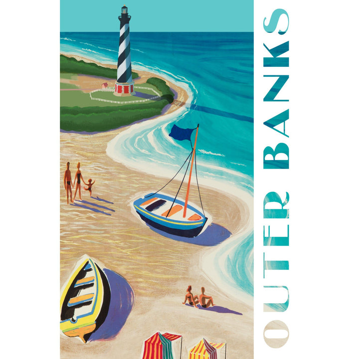 Outer Banks, North Carolina, Vintage Beach Scene, Lantern Press Artwork, Stretched Canvas Canvas Lantern Press 