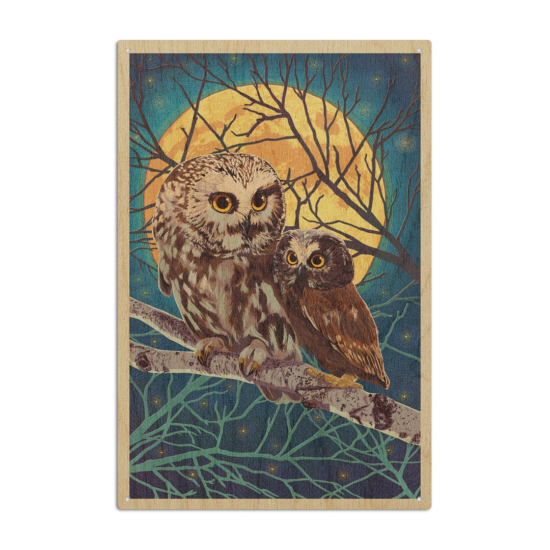Owl & Owlet, Letterpress, Lantern Press Poster, Wood Signs and Postcards Wood Lantern Press 10 x 15 Wood Sign 