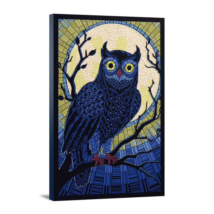 Owl, Paper Mosaic, Lantern Press Artwork, Stretched Canvas Canvas Lantern Press 12x18 Stretched Canvas 