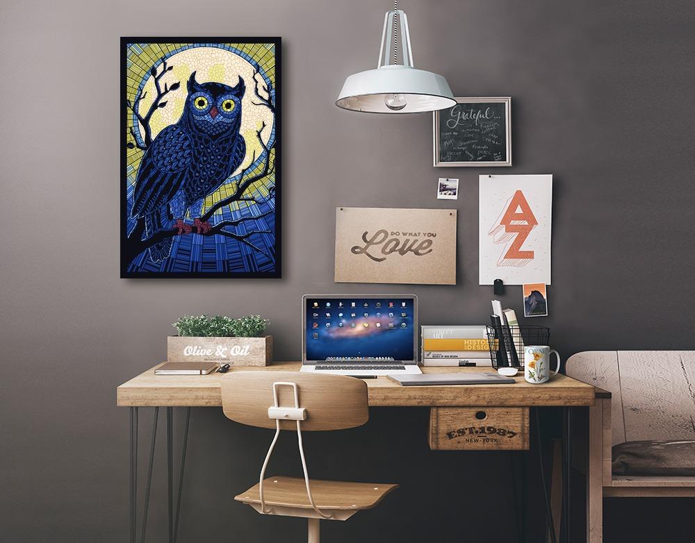 Owl, Paper Mosaic, Lantern Press Artwork, Stretched Canvas Canvas Lantern Press 
