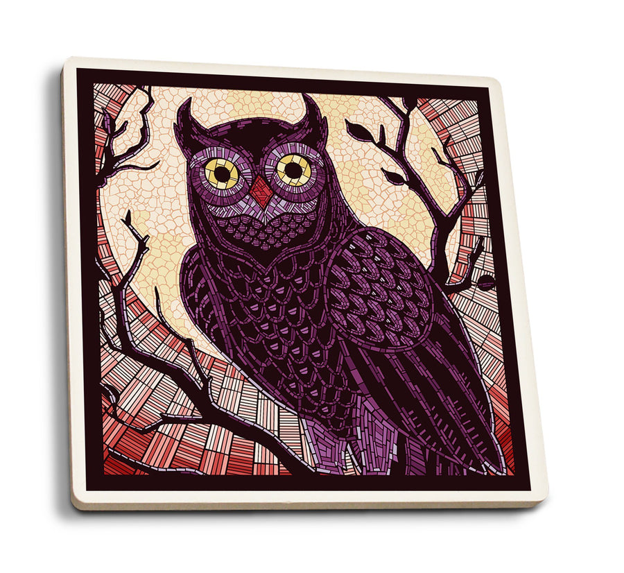Owl, Paper Mosaic (Red), Lantern Press Poster, Coaster Set Coasters Lantern Press 