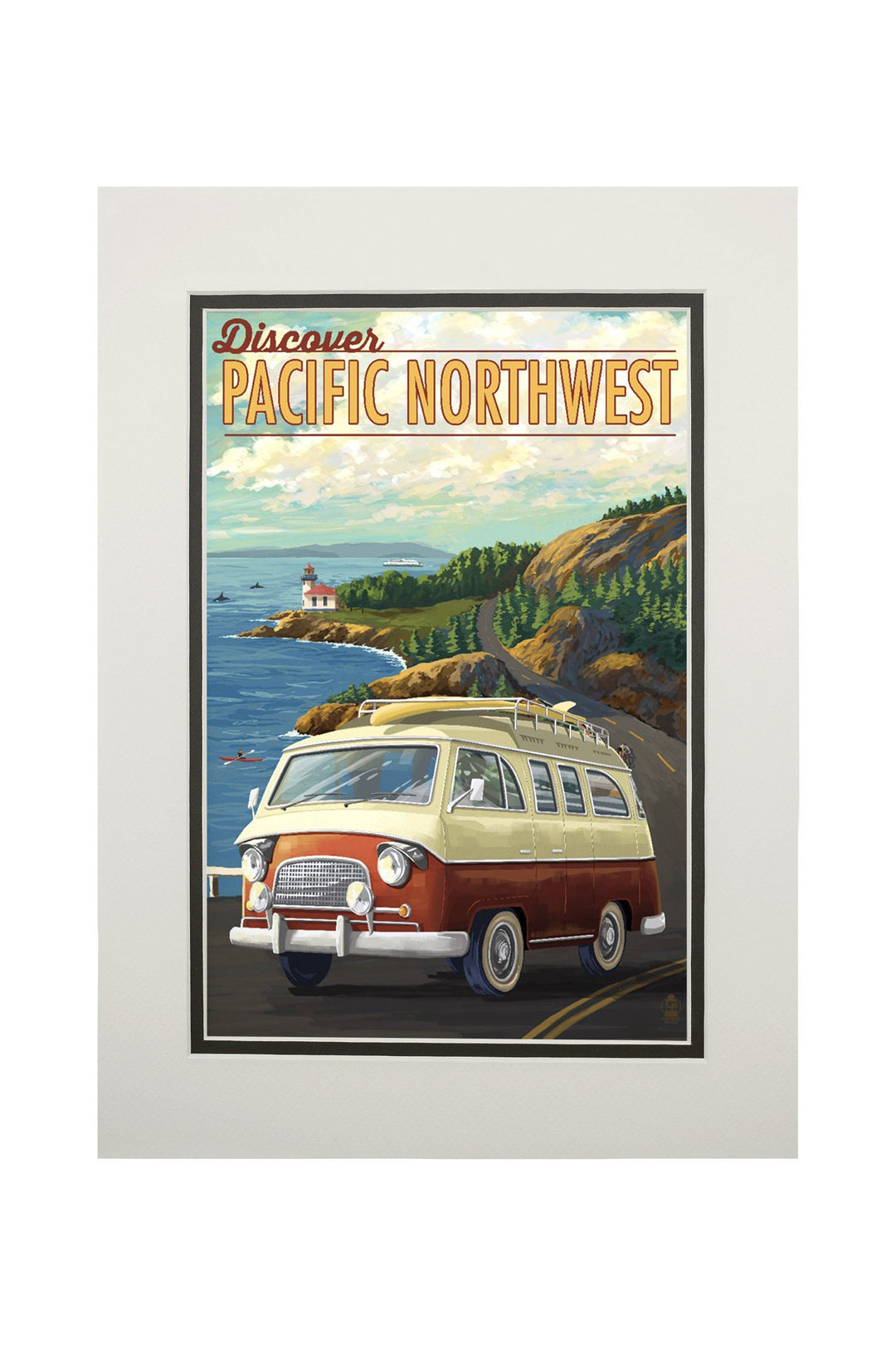 Pacific Northwest, LP Camper Van, Lantern Press Poster, Art Prints and Metal Signs Art Lantern Press 11 x 14 Matted Art Print 