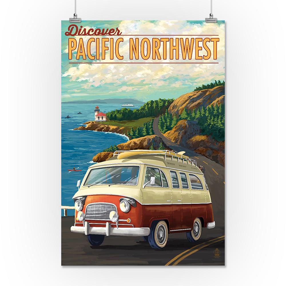 Pacific Northwest, LP Camper Van, Lantern Press Poster, Art Prints and Metal Signs Art Lantern Press 24 x 36 Giclee Print 