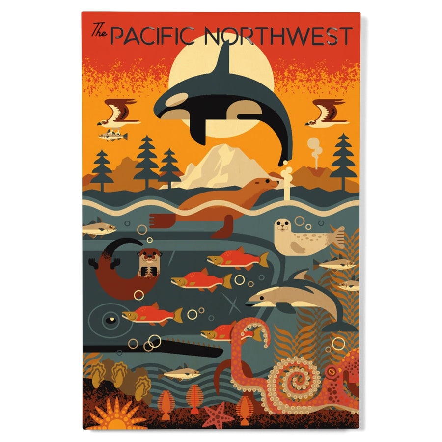 Pacific Northwest, Marine Animals, Geometric, Lantern Press Artwork, Wood Signs and Postcards Wood Lantern Press 