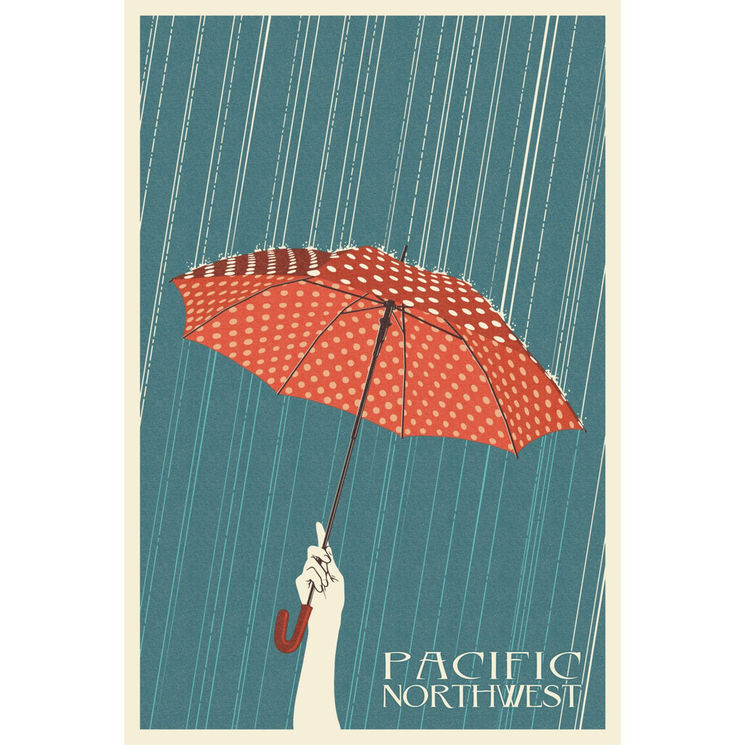 Pacific Northwest, Washington, Umbrella Letterpress, Lantern Press Artwork, Stretched Canvas Canvas Lantern Press 