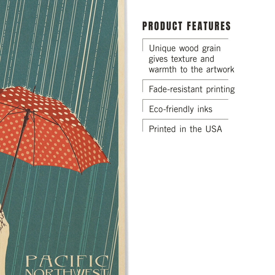 Pacific Northwest, Washington, Umbrella Letterpress, Lantern Press Artwork, Wood Signs and Postcards Wood Lantern Press 