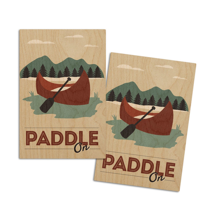 Paddle On, Canoe, Vector, Contour, Lantern Press Artwork, Wood Signs and Postcards Wood Lantern Press 4x6 Wood Postcard Set 