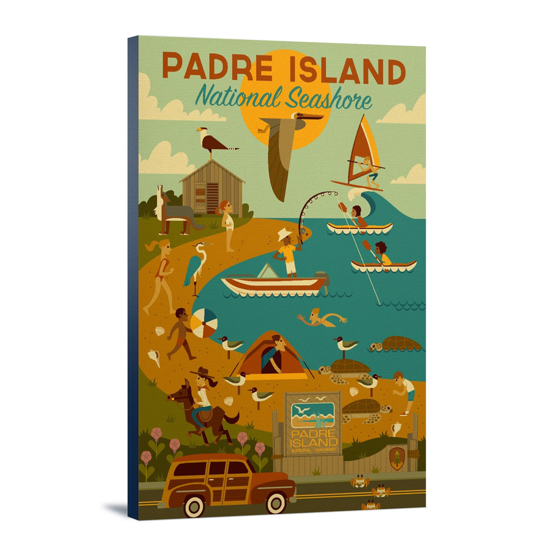 Padre Island National Seashore, Texas, Geometric, Lantern Press Artwork, Stretched Canvas Canvas Lantern Press 12x18 Stretched Canvas 