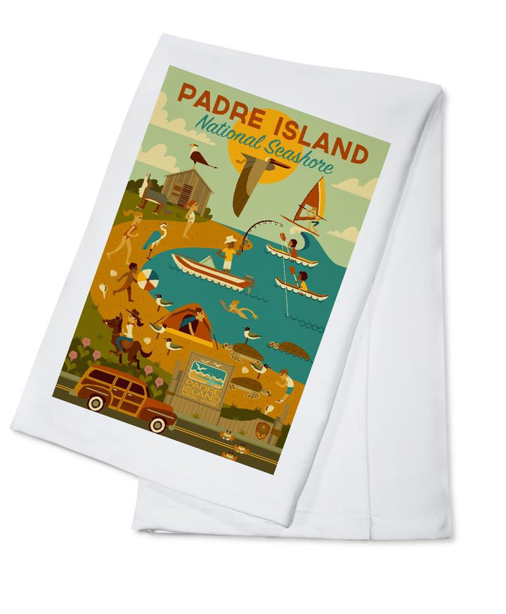 Padre Island National Seashore, Texas, Geometric, Lantern Press Artwork, Towels and Aprons Kitchen Lantern Press Cotton Towel 