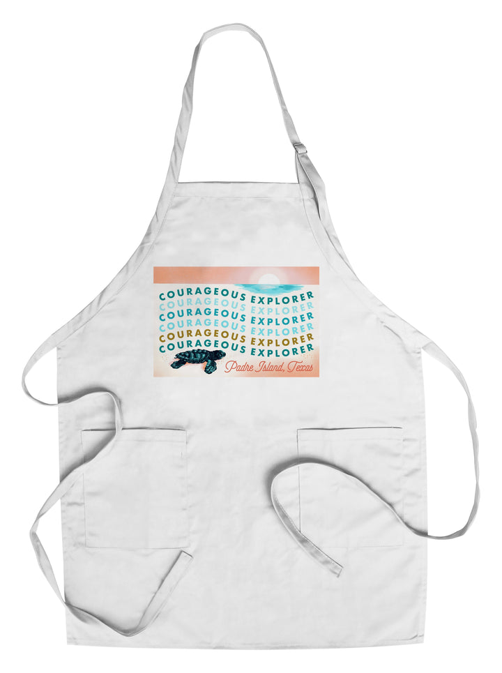 Padre Island, Texas, Courageous Explorer Colection, Turtle, Towels and Aprons Kitchen Lantern Press Chef's Apron 