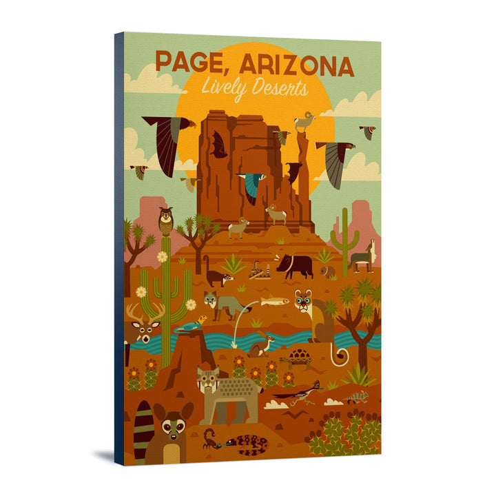 Page, Arizona, Lively Deserts, Geometric, Lantern Press Artwork, Stretched Canvas Canvas Lantern Press 12x18 Stretched Canvas 
