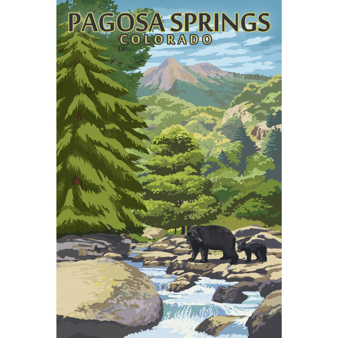 Pagosa Springs, Colorado, Black Bears & Stream, Lantern Press Artwork, Towels and Aprons Kitchen Lantern Press 