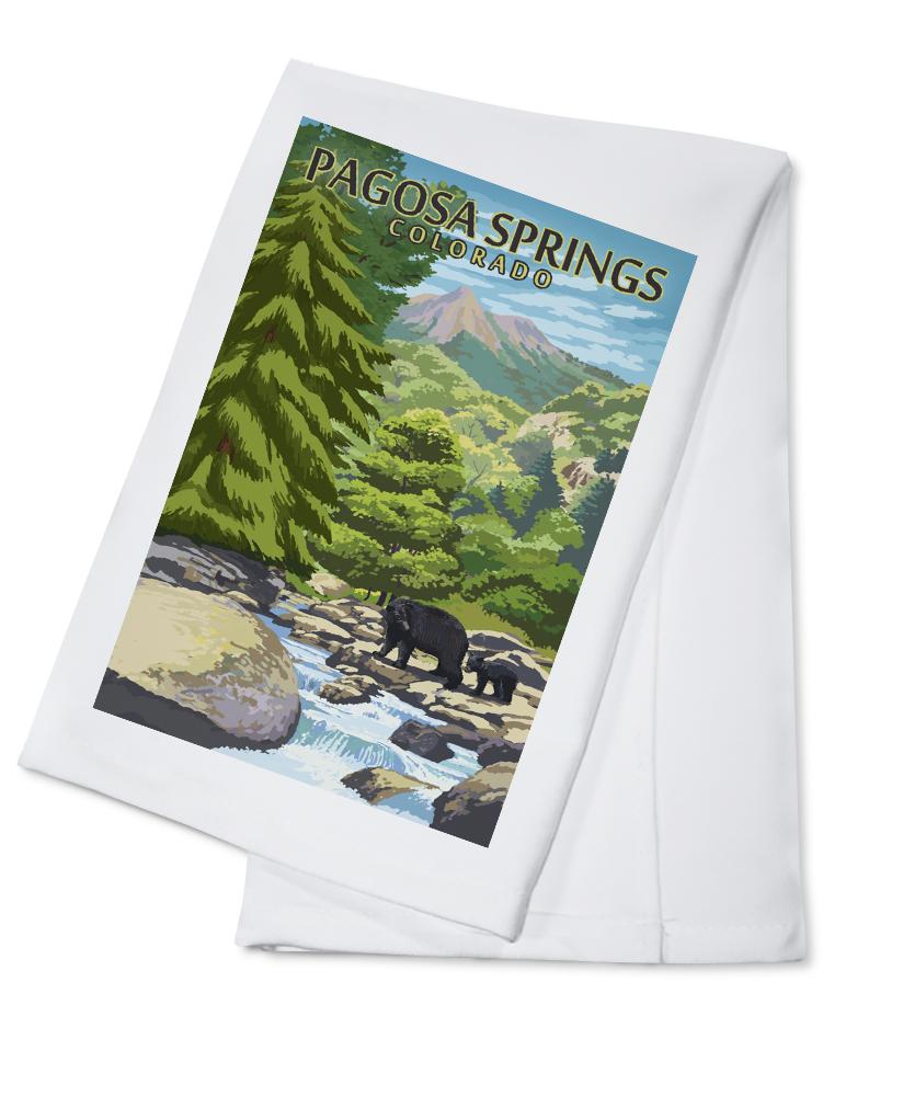 Pagosa Springs, Colorado, Black Bears & Stream, Lantern Press Artwork, Towels and Aprons Kitchen Lantern Press 
