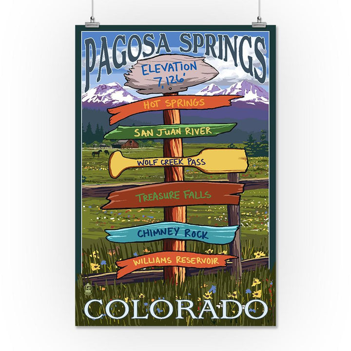 Pagosa Springs, Colorado, Destination Signpost, Lantern Press Artwork, Art Prints and Metal Signs Art Lantern Press 16 x 24 Giclee Print 
