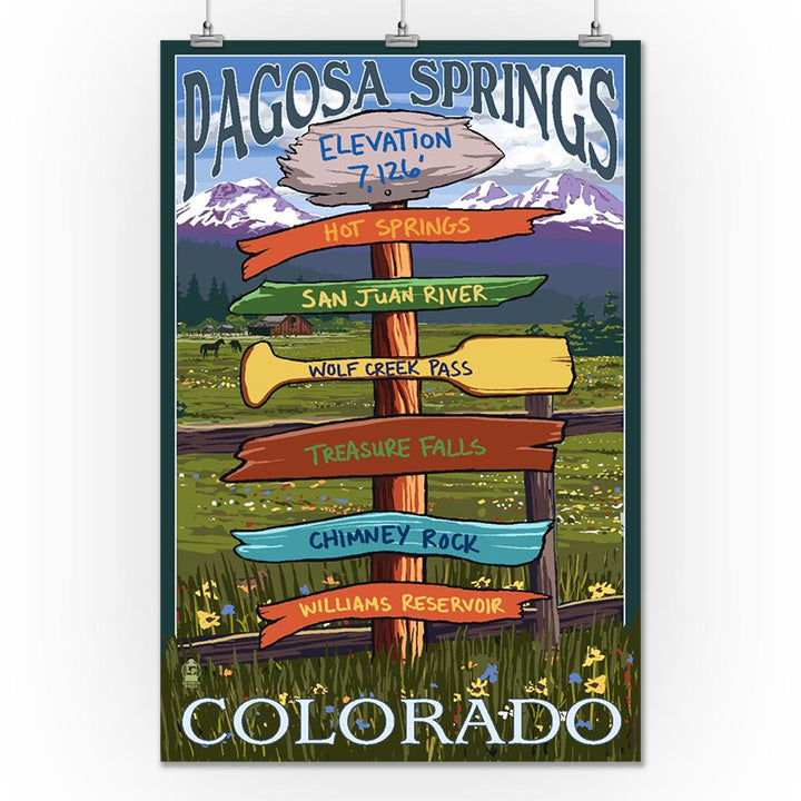 Pagosa Springs, Colorado, Destination Signpost, Lantern Press Artwork, Art Prints and Metal Signs Art Lantern Press 24 x 36 Giclee Print 