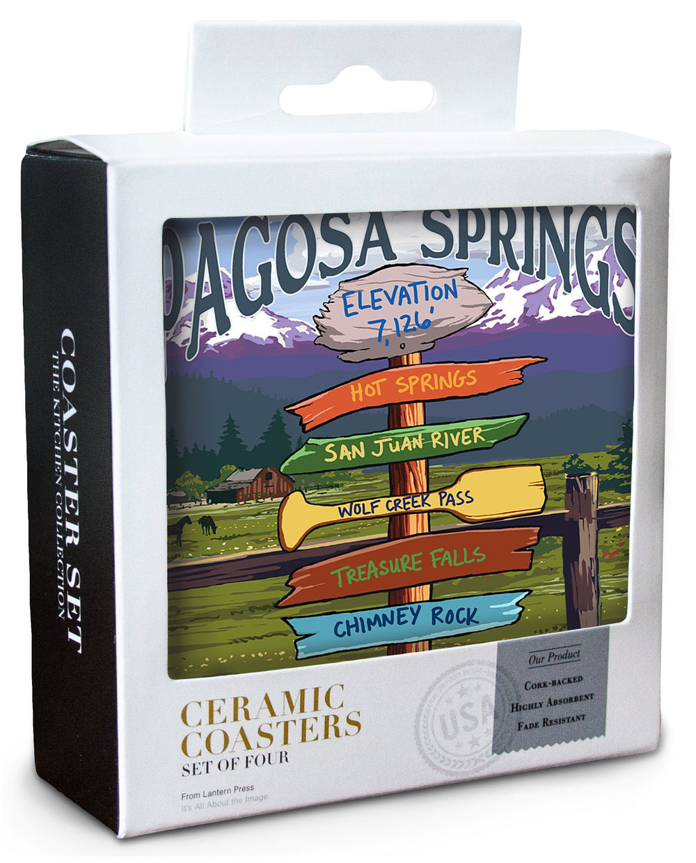 Pagosa Springs, Colorado, Destination Signpost, Lantern Press Artwork, Coaster Set Coasters Lantern Press 