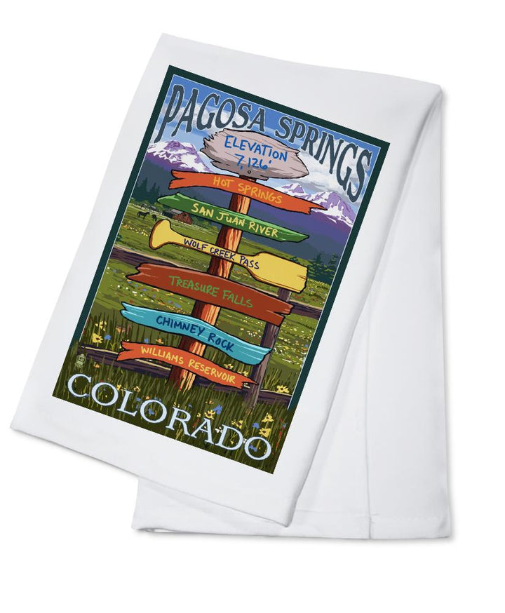 Pagosa Springs, Colorado, Destination Signpost, Lantern Press Artwork, Towels and Aprons Kitchen Lantern Press Cotton Towel 