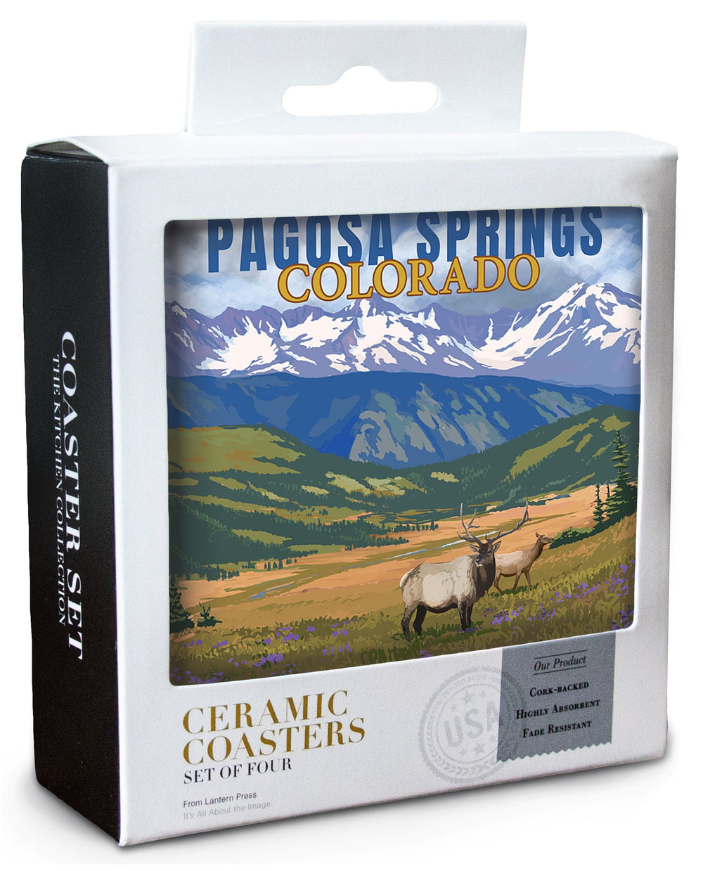 Pagosa Springs, Colorado, Elk & Flowers, Lantern Press Artwork, Coaster Set Coasters Lantern Press 
