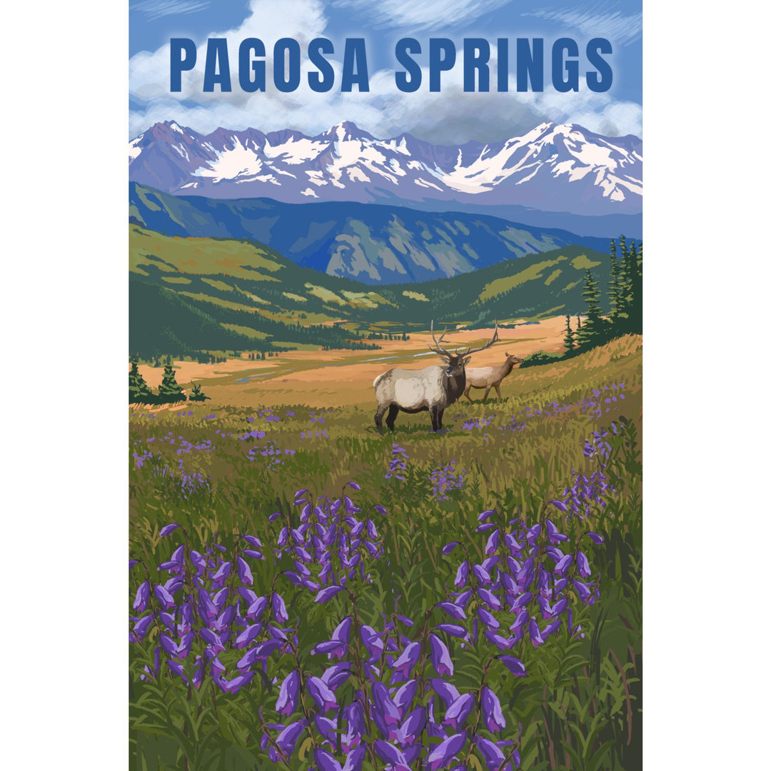 Pagosa Springs, Colorado, Elk & Flowers, Lantern Press Artwork, Towels and Aprons Kitchen Lantern Press 