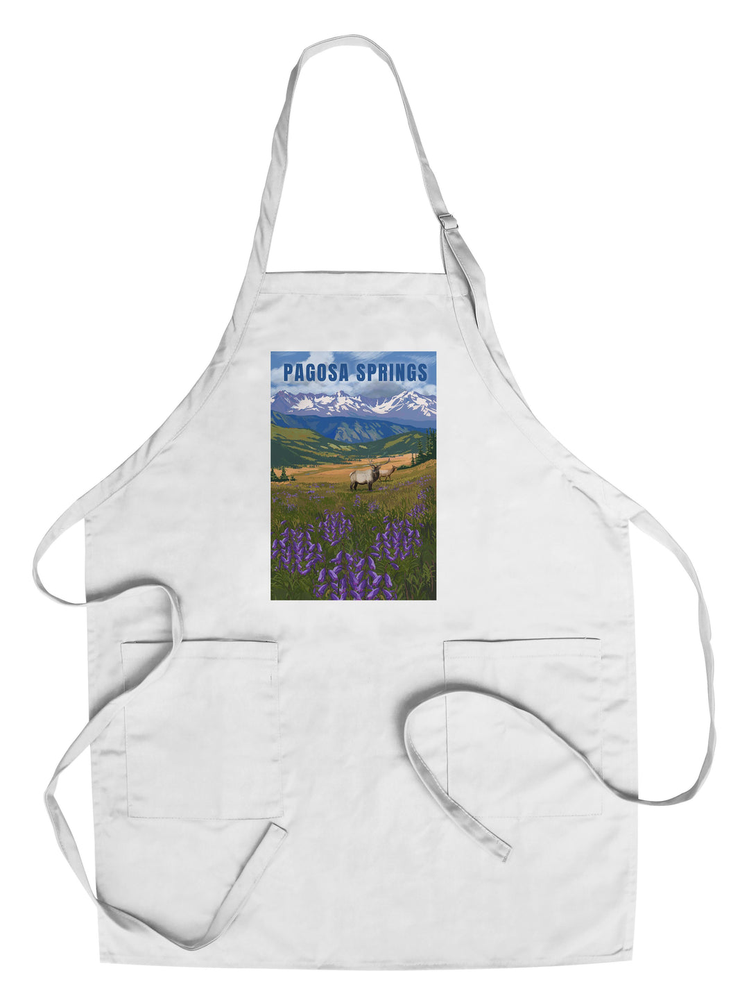 Pagosa Springs, Colorado, Elk & Flowers, Lantern Press Artwork, Towels and Aprons Kitchen Lantern Press Chef's Apron 