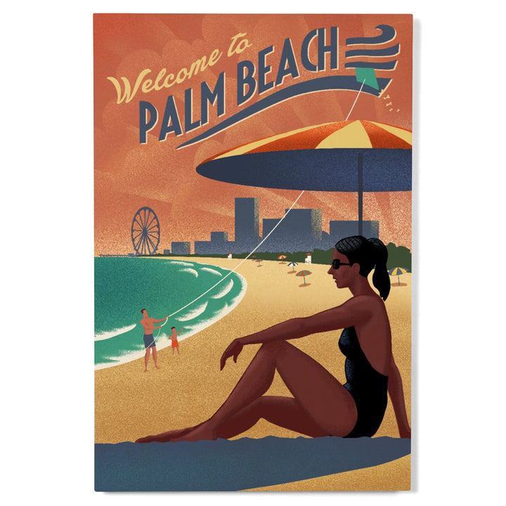 Palm Beach, Florida, Beach Scene, Lithograph, Lantern Press Artwork, Wood Signs and Postcards Wood Lantern Press 