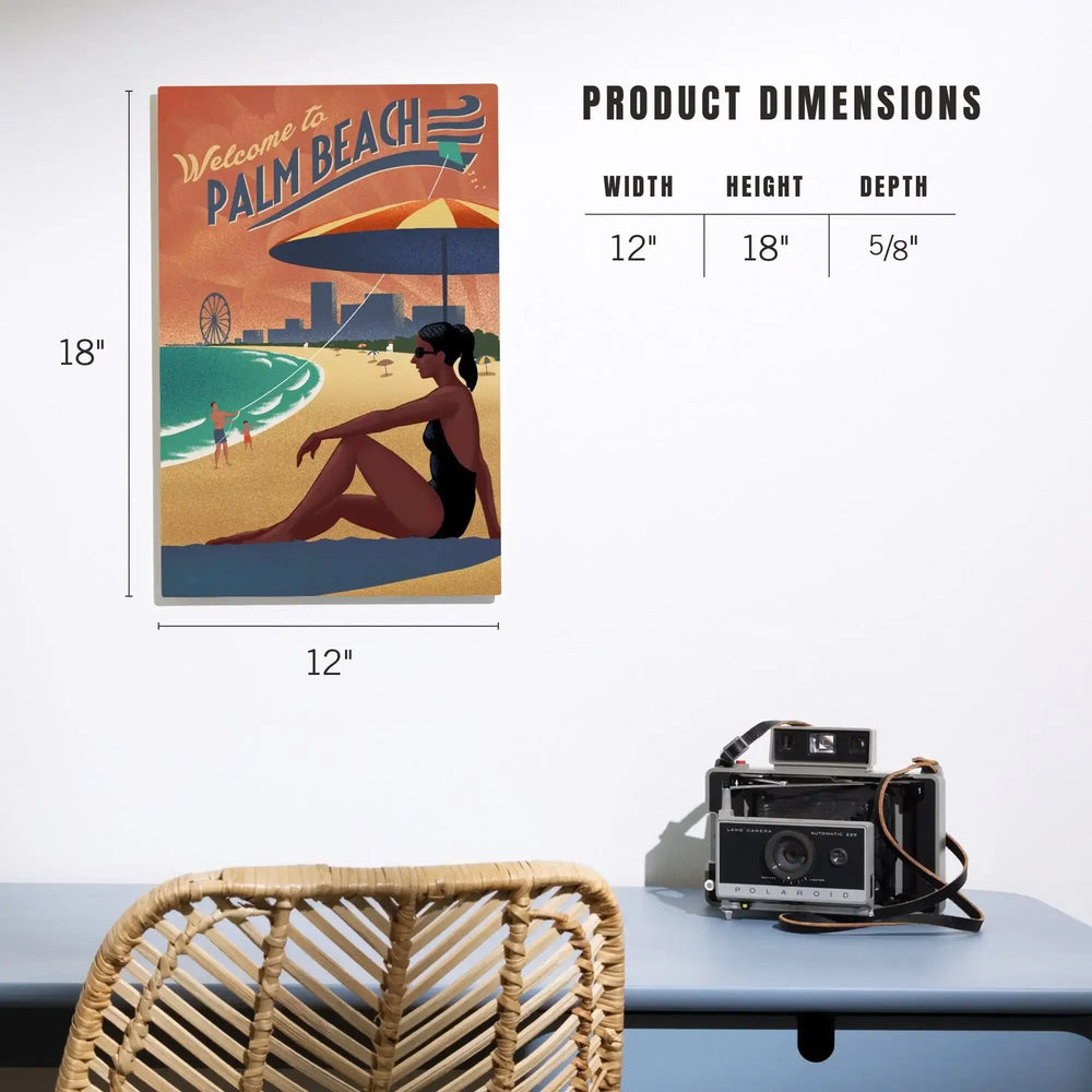 Palm Beach, Florida, Beach Scene, Lithograph, Lantern Press Artwork, Wood Signs and Postcards Wood Lantern Press 