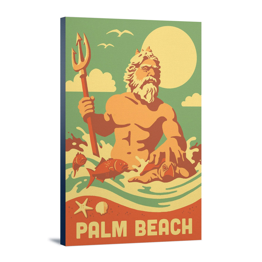 Palm Beach, Florida, King Neptune, Retro Beach Scene, Lantern Press Artwork, Stretched Canvas Canvas Lantern Press 12x18 Stretched Canvas 