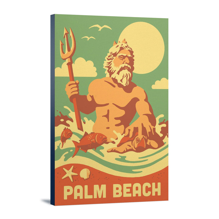 Palm Beach, Florida, King Neptune, Retro Beach Scene, Lantern Press Artwork, Stretched Canvas Canvas Lantern Press 24x36 Stretched Canvas 
